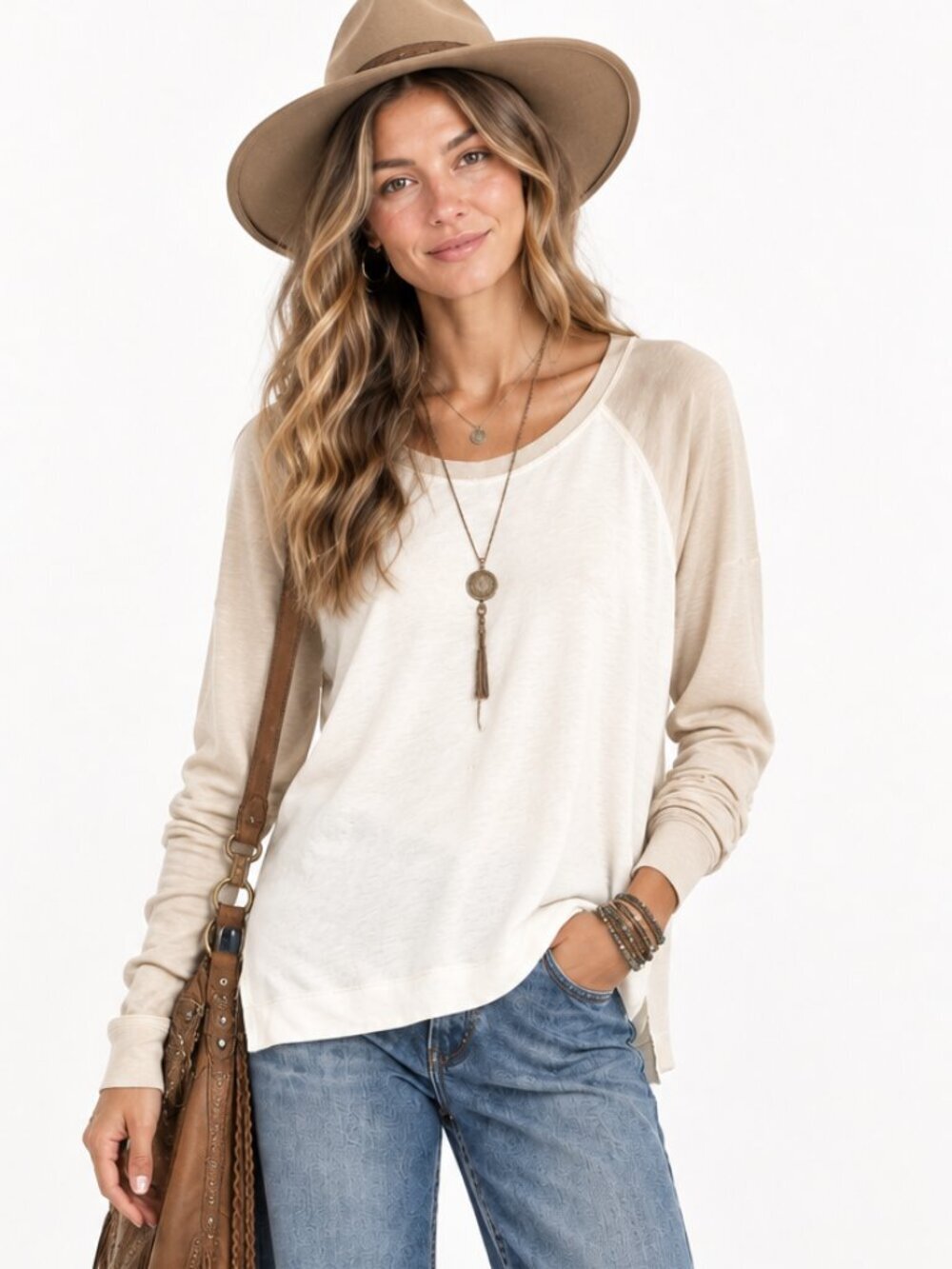 MAISON SCOTCH Women's Silk Cotton Ivory Tan Pullover Sweater Coastal Boho M